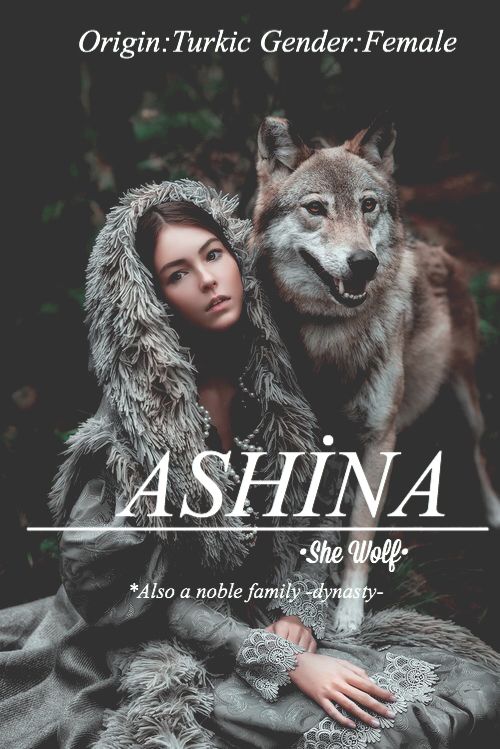 an image of a woman with a wolf on her back and the words, ashna she