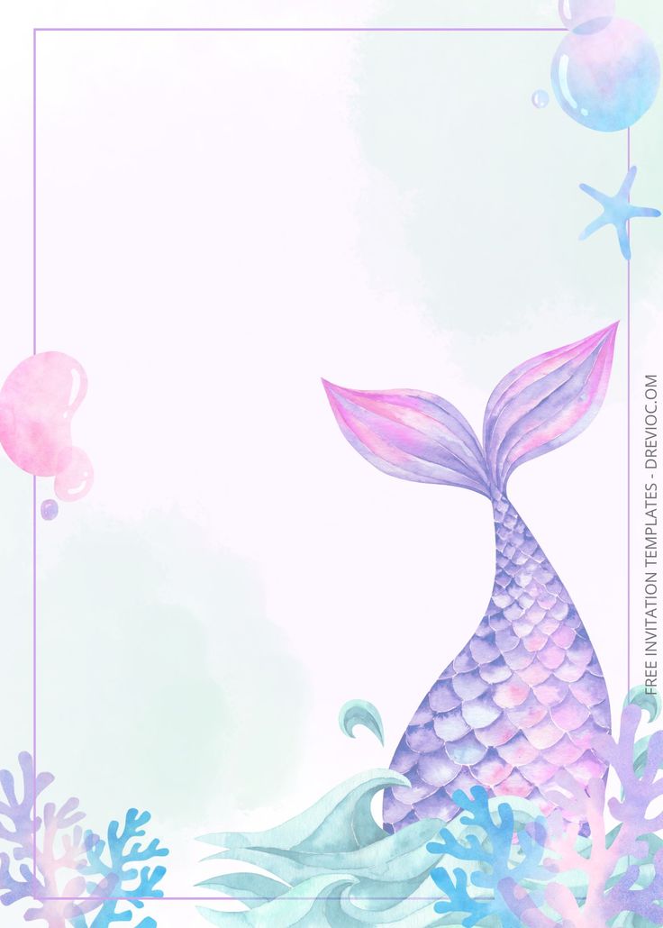 a watercolor painting with a mermaid tail on it's back and bubbles in the air