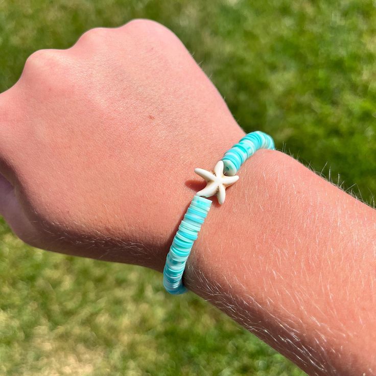 This waterproof, aesthetic, and summery bracelet will start your summer super cute! Accessorizing is one of the key concepts to an outfit, so this bracelet will fit your up your outfit or beach/pool day for the summer. With multiple sizes and colors, this should fit your personality and fit you to the most comfortable ability. White Beachy Stretch Bracelet For Summer, Blue Bracelets For Summer Beach, Casual Beaded Bracelets For Summer Beach, Hypoallergenic Summer Vacation Jewelry, Summer Beaded Bracelets For Beach, Blue Bracelets As Summer Gift, Trendy Beach Season Friendship Bracelets, Trendy Bracelets For Friendship During Beach Season, Casual Beaded Bracelets For Vacation And Summer