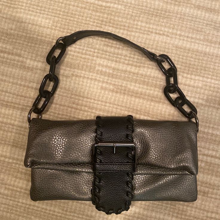 Pebbled Charcoal Gray Handbag With Zippered Interior Compartments, Never Used. Acrylic Black Link On Handle Snap Closure. 11 X 6 Closed Envelope Handbag, Gray Handbags, Charcoal Gray, Charcoal Grey, Snap Closure, Penny, Envelope, Bag Lady, Zipper