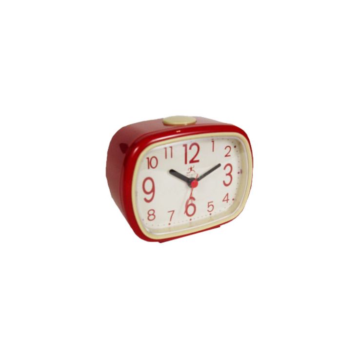 a red and white alarm clock on a white background with the numbers 1 - 3