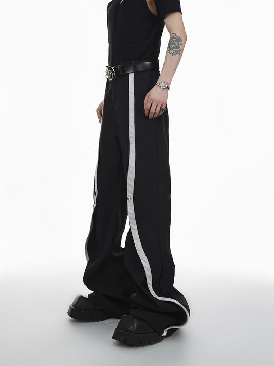 【23s Apr.】Button Loose Straight-leg Trousers – ArtsKoreanMan Casual Full Length Bottoms With Buttons, Black Pants With Button Closure For Streetwear, Black Bottoms With Button Closure For Streetwear, Black Cotton Pants With Button Closure, Baggy Pants With Button Closure, Baggy Full-length Pants With Button Closure, Baggy Full-length Bottoms With Belt Loops, High Waist Fitted Wide Leg Pants For Streetwear, Fitted High Waist Wide Leg Pants For Streetwear