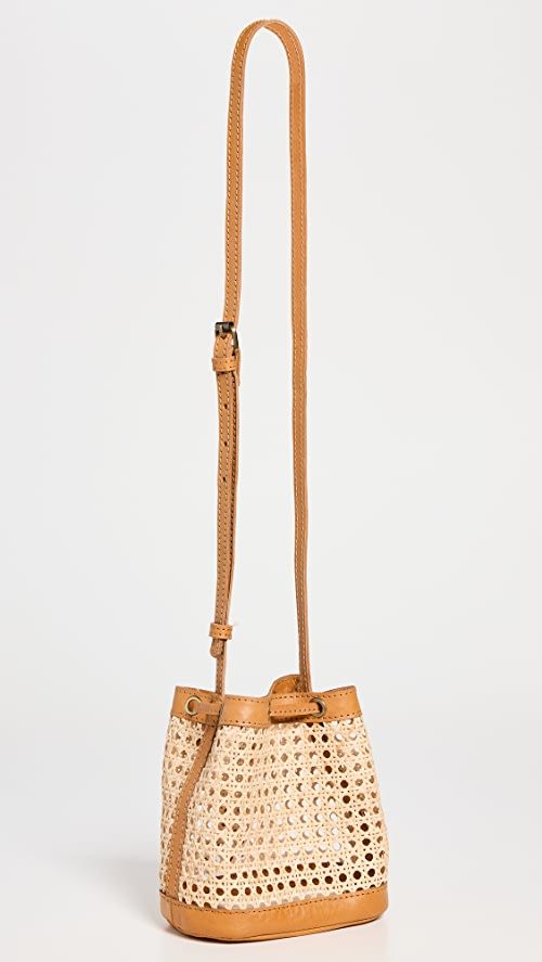 Bembien Benna Mini Bucket Bag | SHOPBOP Designer Straw Bag With Adjustable Strap, Designer Straw Bag With Adjustable Strap In Natural Color, Designer Summer Straw Bag With Detachable Strap, Luxury Natural Straw Bag With Adjustable Strap, Elegant Beige Straw Bag With Leather Trim, Mini Bucket, Mini Bucket Bags, Leather Trims, Bucket Bag