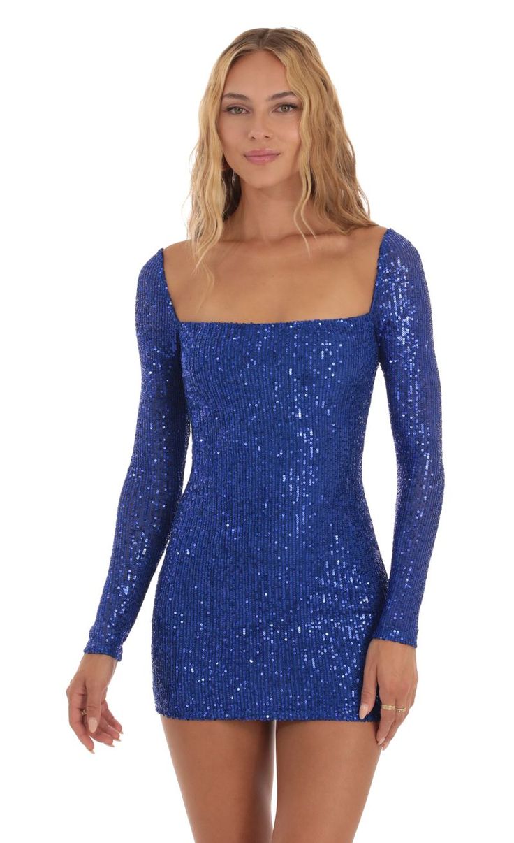 Giulia Sequin Long Sleeve Dress in Blue | LUCY IN THE SKY Drag Dresses, Sequin Long Sleeve Dress, Long Sleeve Sequin Dress, Slim Hips, Sequin Sleeve, Dress Slim, Winter Formal, Sequin Fabric, Hoco Dresses