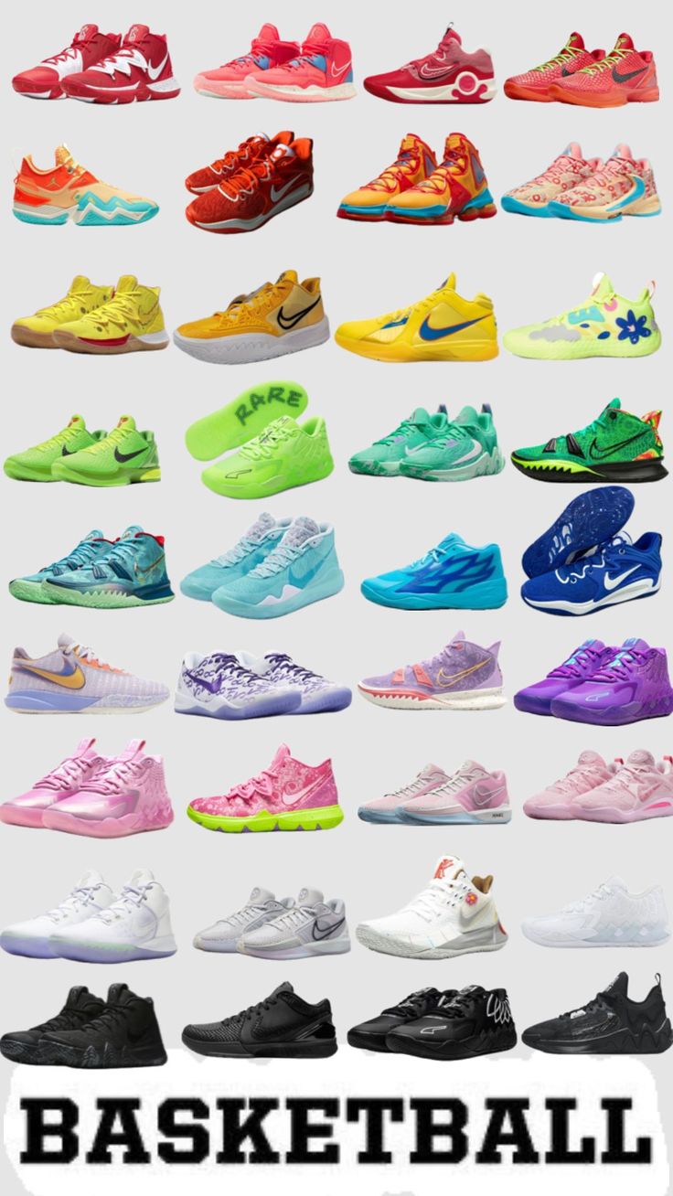 the nike basketball shoes are all different colors