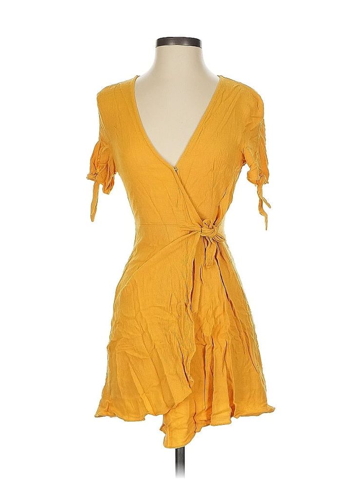 Lulus Casual Dress Size: X-Small Yellow Dresses - used. 100% RAYON, Wrap, Plunge, Short, Short Sleeve | Lulus Casual Dress - Wrap: Yellow Dresses - Used - Size X-Small Cheap Yellow Shirt Dress For Spring, Yellow Casual Dress, Yellow Dresses, Yellow Dress, Casual Dresses For Women, Wrap Dress, Casual Dress, Casual Dresses, Short Sleeve Dresses