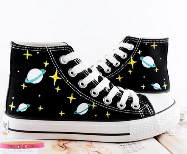 Modern Witch Fashion, Black Canvas Sneakers, Cute Converse Shoes, Cute Converse, Painted Canvas Shoes, Kawaii Clothing, Harajuku Fashion Street, Dr Shoes, Kawaii Shoes