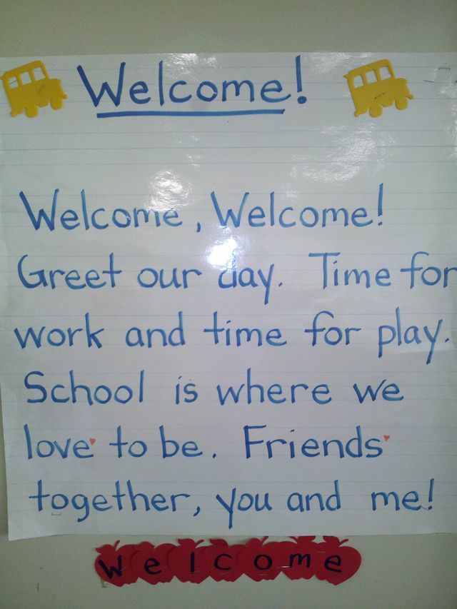 a welcome sign is posted on the wall in front of a classroom door that says, welcome