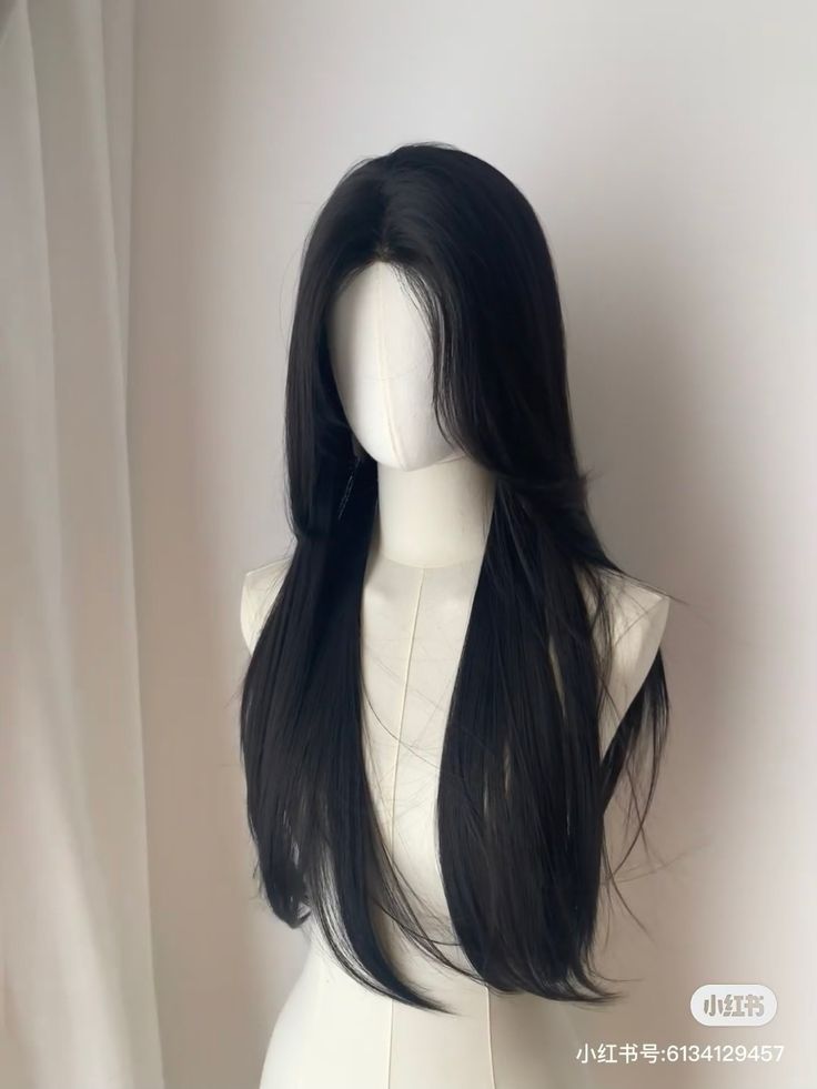 Black Wig Aesthetic, Black Hair Claim, Korean Black Hairstyle, Black Korean Hair, Korean Black Hair, Black Long Wig, Black Hair Korean, Korean Long Hair, Pretty Hair Cuts