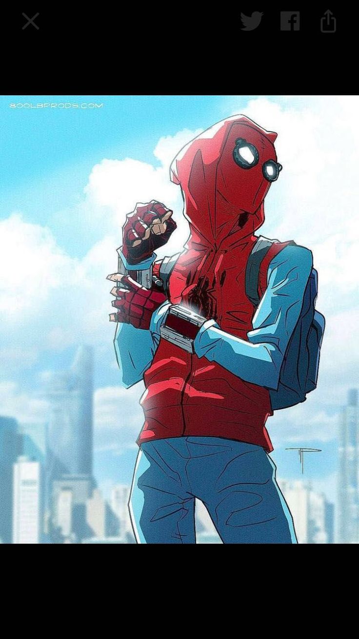 the spider - man is standing in front of a cityscape with his arms crossed