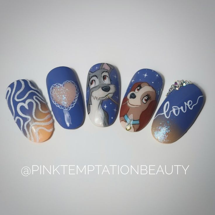 Lady And The Tramp Nail Art, Lady And The Tramp Nails, The Lady And The Tramp, Disney Nail, Nail Art Disney, Disney Nails, Saint Valentine, Design Nail, Lady And The Tramp