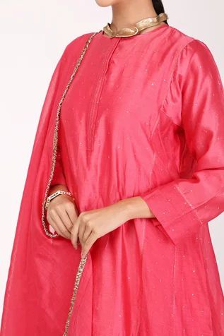 Shop for Komal Shah Pink Chanderi Kalidar Kurta Set for Women Online at Aza Fashions Festive Kurta With Mirror Work In Slub Silk, Straight Churidar In Art Silk With Cutdana, Slub Silk Salwar Kameez With Cutdana In Straight Style, Art Silk Palazzo Set With Gota Work For Celebrations, Straight Kurta Salwar Kameez With Cutdana In Slub Silk, Straight Kurta Churidar With Resham Embroidery In Slub Silk, Festive Traditional Wear With Mirror Work In Tussar Silk, Festive Chanderi Kurta With Dabka Work, Designer Cotton Silk Churidar With Dori Work