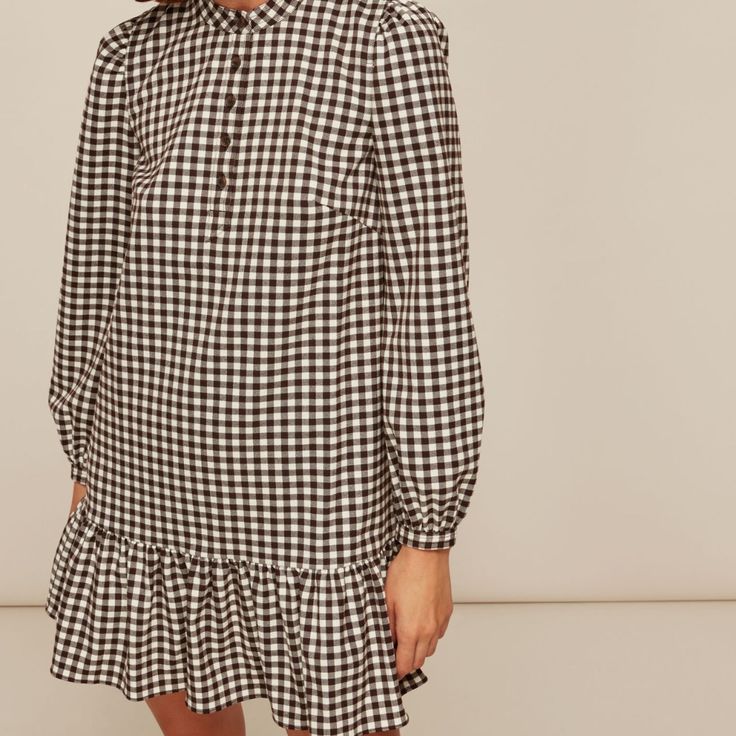 This Gingham Dress By Whistles Is Designed And Wearable To The T. With Perfect Details That Can Be Dressed Up Or Down, This Dress Is Perfect For Any Season/Event. Brown/White Gingham Fabric Gingham Fabric, Gingham Print, Gingham Dress, Neutral Colour Palette, Cut And Color, Hip Length, Colour Palette, Gingham, Dress Skirt