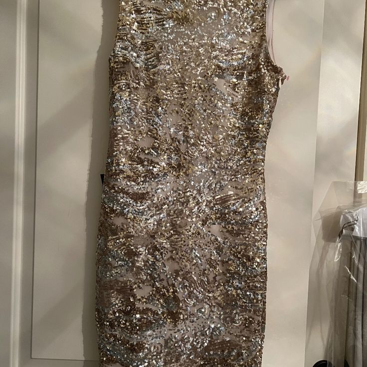 Perfect Party Dress With Gold Embroidery, New With Tags, Size Medium. Festive Sleeveless Sequin Party Dress, Sleeveless Sequin Party Dress For Festive Occasions, Festive Sequined Midi Dress For Parties, Fitted Sleeveless Embroidered Dress For Evening, Holiday Sleeveless Midi Dress, Spring Sleeveless Holiday Dress For Weddings, Sleeveless Holiday Dress For Spring Wedding, Spring Wedding Sleeveless Holiday Dress, Sleeveless Embellished Embroidered Dress For Formal Occasions