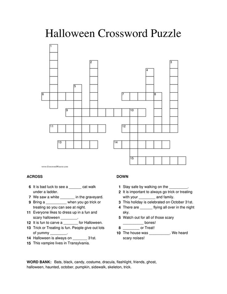 the halloween crossword puzzle is shown in this printable worksheet for kids