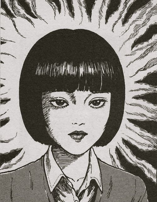 a black and white drawing of a woman with short hair wearing a suit, tie and sunburst