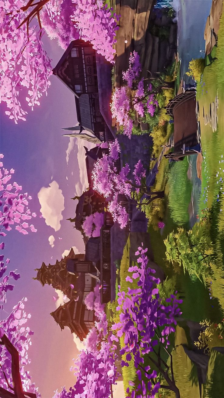 an image of some trees with purple flowers on them