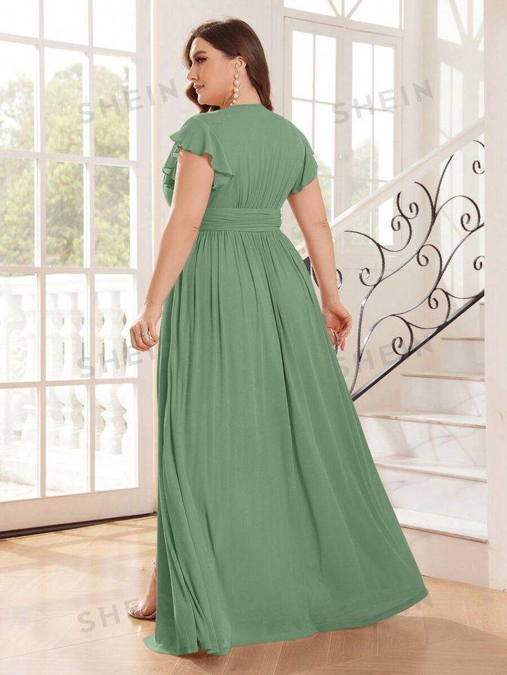 SHEIN USA Solid Color Chiffon Empire Waist Dress, Solid Color Ruched Chiffon Dress, Pleated V-neck Bridesmaid Dresses, Ruched Draped Maxi Dress For Bridesmaids, Solid Color Draped Dress With Ruched Details, Solid Color Ruched Draped Dress, Draped Ruched Maxi Dress For Bridesmaids, Solid Color Draped Ruched Dresses, Ruched Draped Bridesmaid Maxi Dress