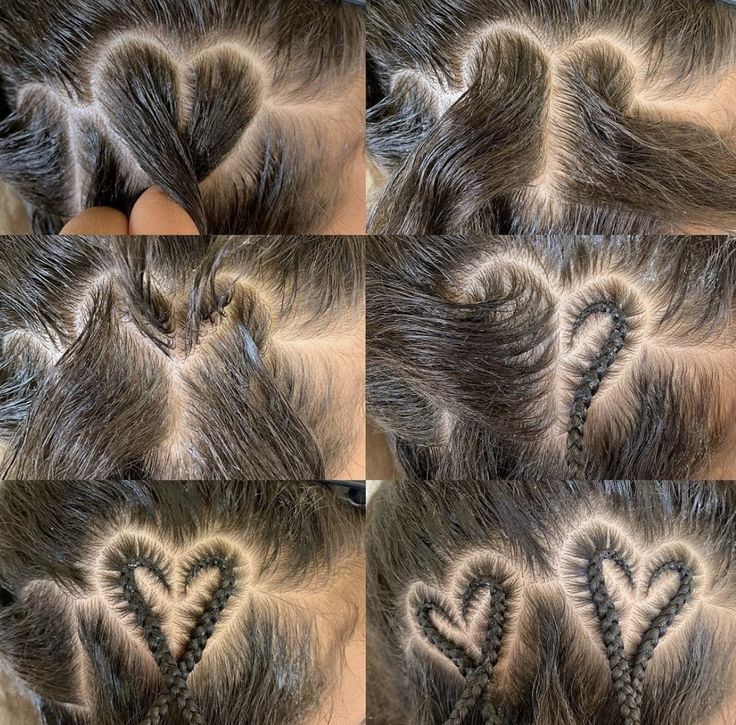 Cool Braid Designs, Braided Heart Tutorial, Braided Hairstyles With Added Hair, 4 Braids On Natural Hair, Heart Braided Hairstyles For Kids, Heart Braids Tutorial, How To Do A Heart Braid, Half Braided Hairstyles Natural Hair, Heart Braid Tutorial