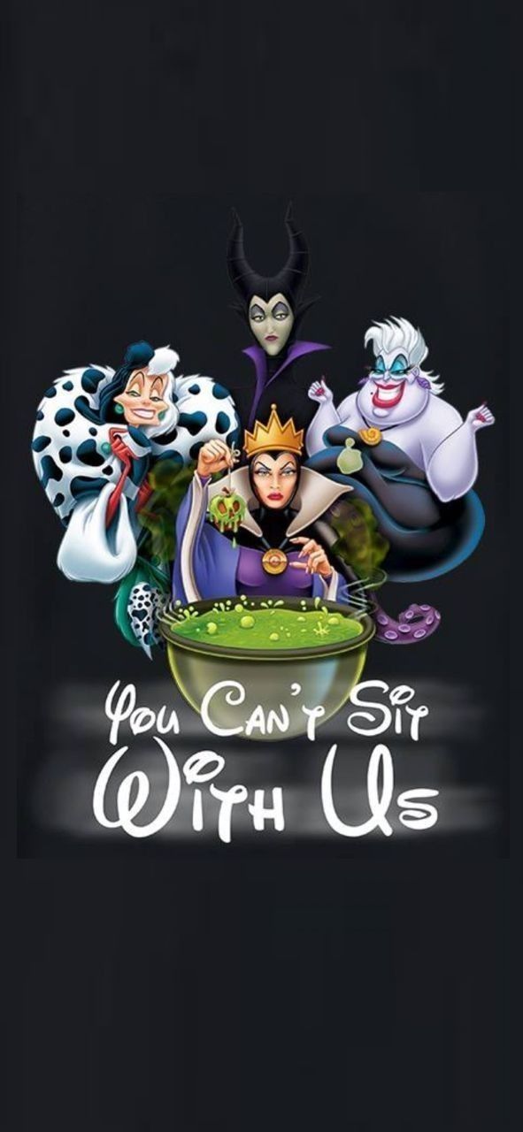 the evil queen and other disney characters are in a bowl with text that reads, you can't sit with us