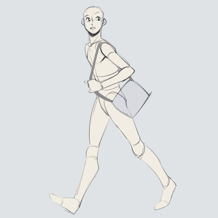 a drawing of a person walking with a handbag