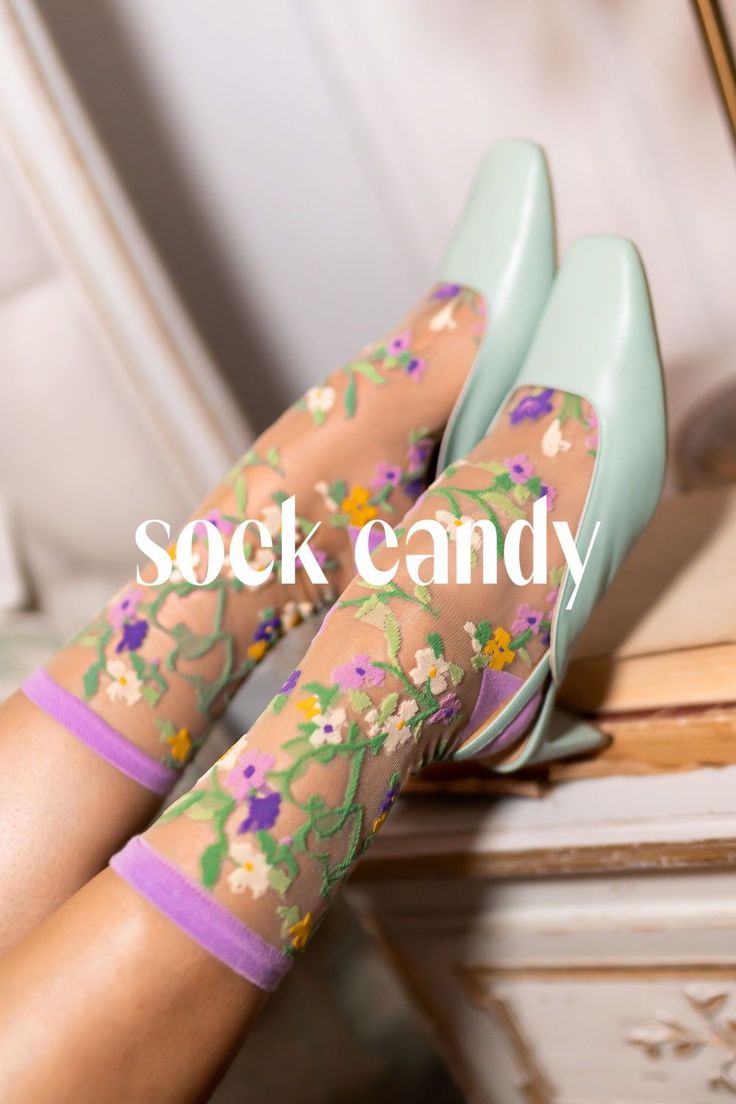 For the unconventional bride, sheer fashion socks are a must-have. These floral sheer socks are Parisian chic and so romantic. Pair these socks and heels or wear with your wedding dress or bridal shower outfit. Follow Sock Candy for more fancy socks and sheer sock inspiration Pattern Socks Outfit, Sheer Socks And Heels, Clogs And Socks Outfit, Mesh Socks Outfit, Sheer Socks With Heels, Sheer Socks Outfit, Bridal Socks, Sock Candy, Heels With Socks