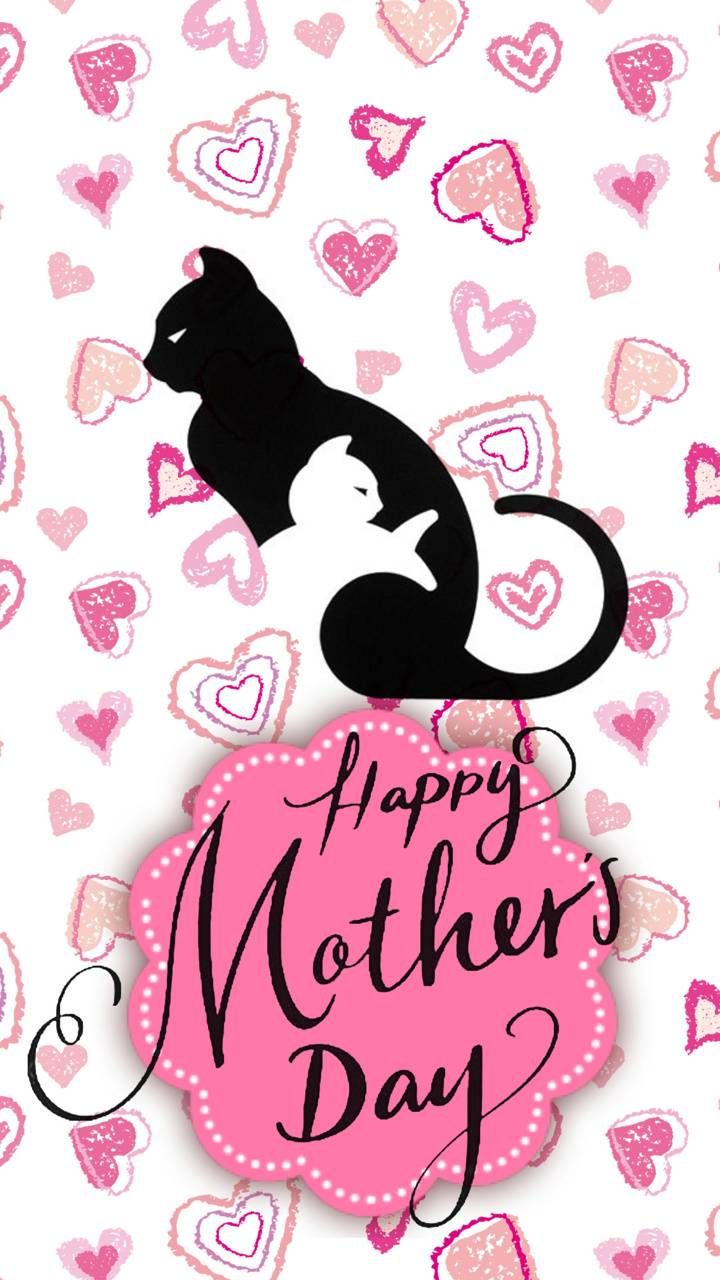 a mother's day card with two cats on top of each other and hearts in the background