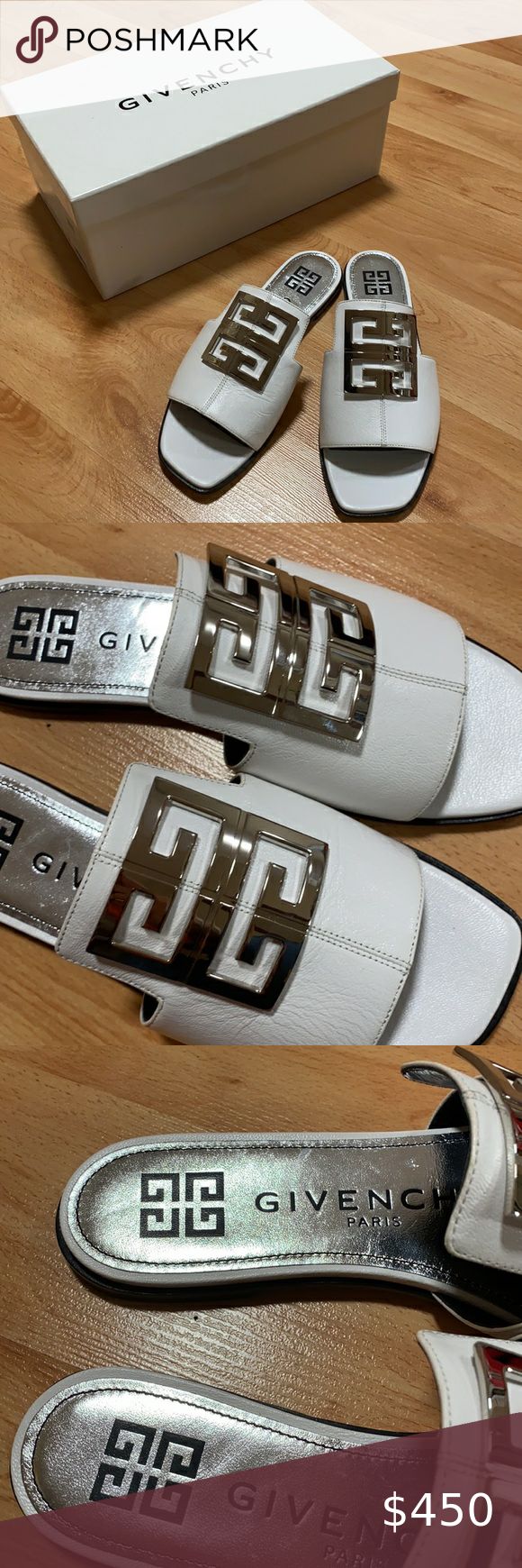 NWT givenchy 4G flat sandal white Givenchy 4g Sandals, Givenchy Heels, White Flat Sandals, Givenchy Shark, Givenchy Boots, Givenchy Sandals, Bling Heels, Givenchy Logo, Givenchy Shoes