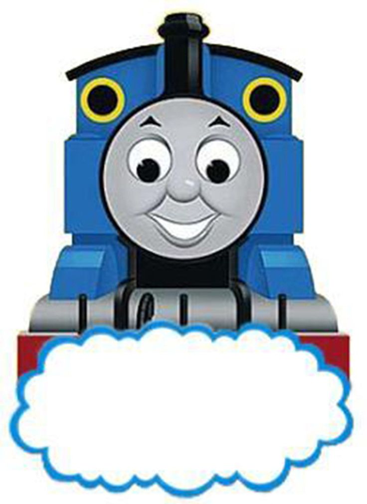 a thomas the train birthday cake topper with a white cloud in front of it