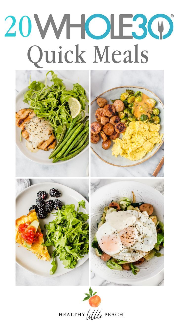 the cover of 20 whole 30 quick meals, including eggs, salads and fruit