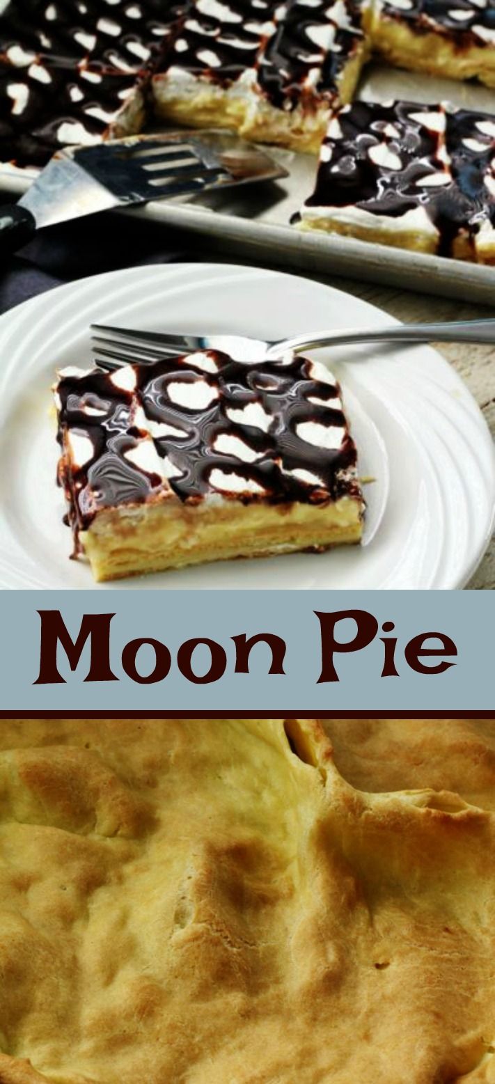 the moon pie is ready to be eaten on the table with other desserts in the background