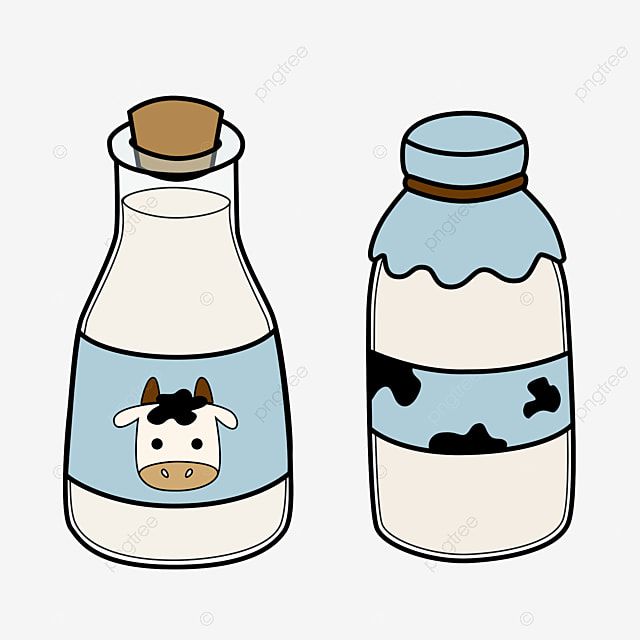 two milk bottles with cows on them, one is blue and the other is white