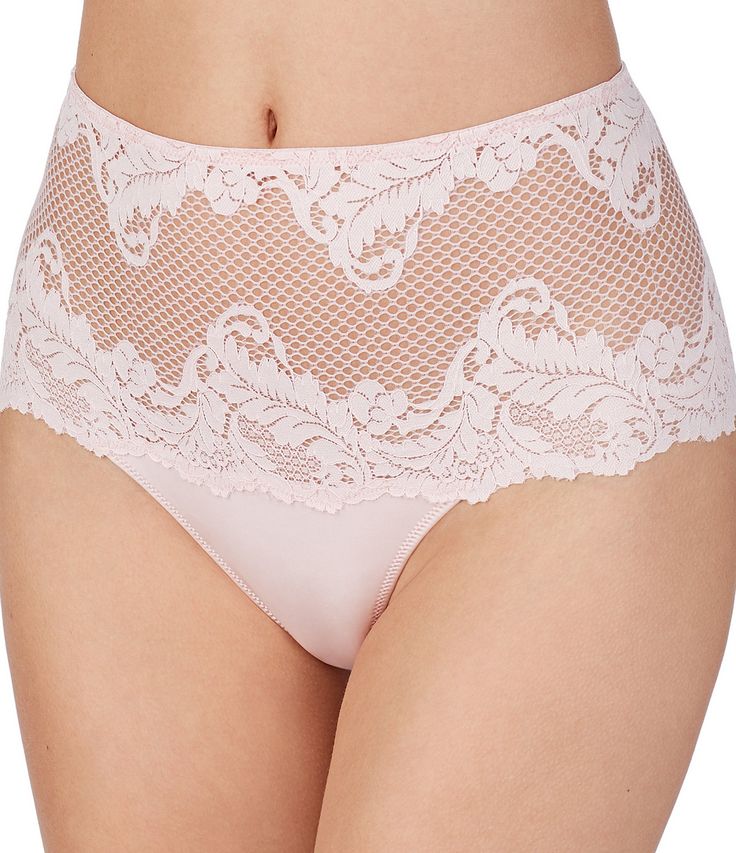 From Le Mystere&#x2C; this thong features:Pattern stretch lace Flattering high waist cutElastic waist Minimal rear coverageCotton gussetNylon/spandexHand washImported. Lace Shapewear With Lace Closure, Feminine Seamless Lace Bottoms, Feminine Lace Seamless Bottoms, Seamless Lace String Bottoms, Stretch Lace Brief Bottoms, Feminine Seamless String Bottoms, Feminine Lace Brief Bottoms, Sheer Lace Briefs, Feminine Delicate Lace Brief Bottoms