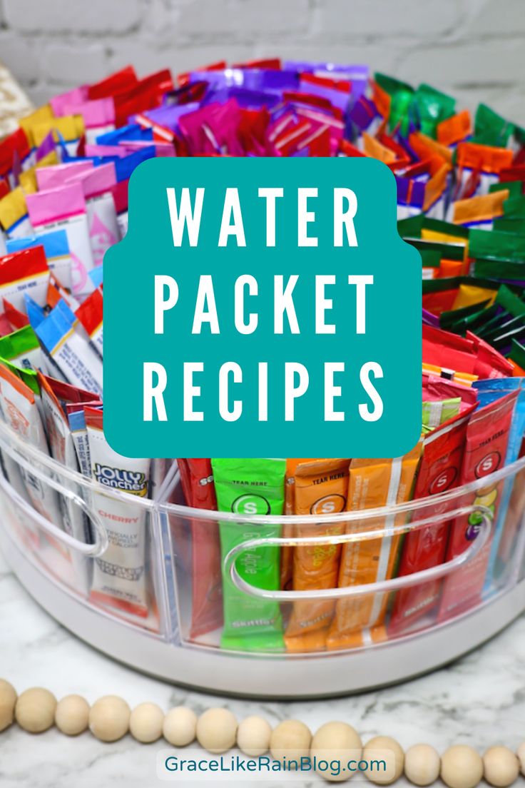 water packet recipes in a plastic container