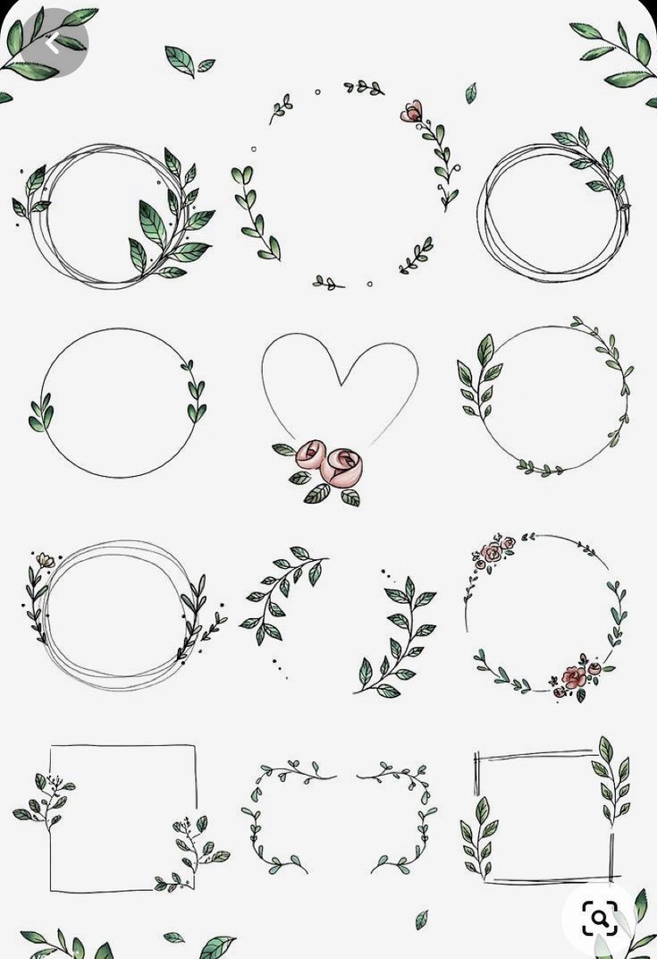 a bunch of frames with leaves and flowers on them