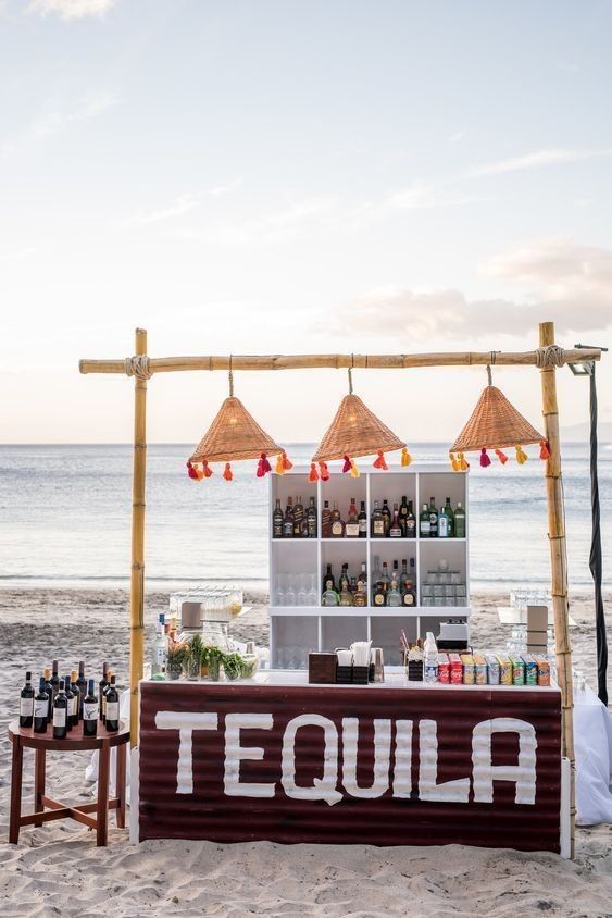 there is a bar set up on the beach