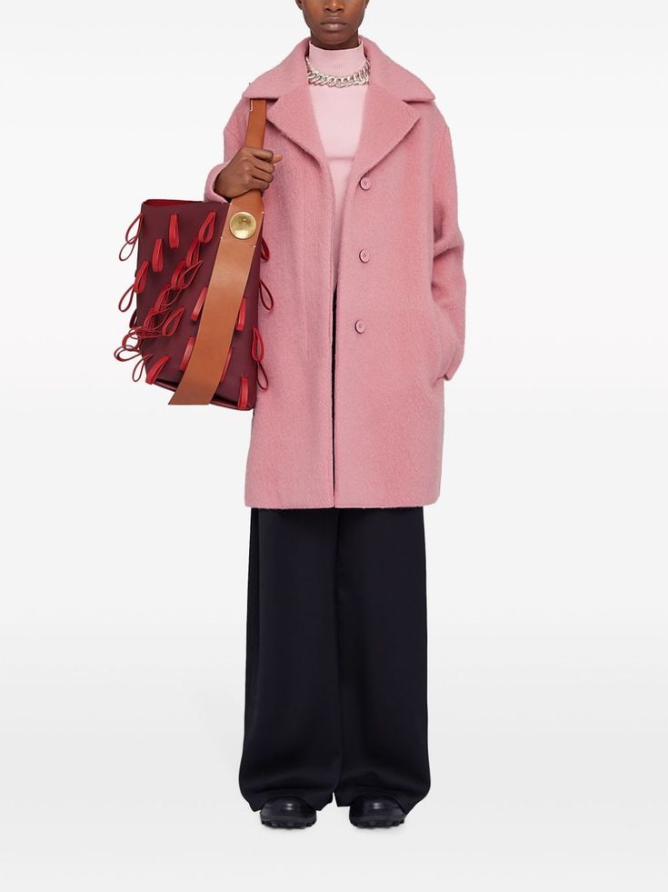 Jil Sander Brushed knee-length Coat - Farfetch Gerard Darel, Knee Length Coat, Pink Coat, Sanders, Jil Sander, Welt Pocket, Wool Blend, Knee Length, Fashion Branding