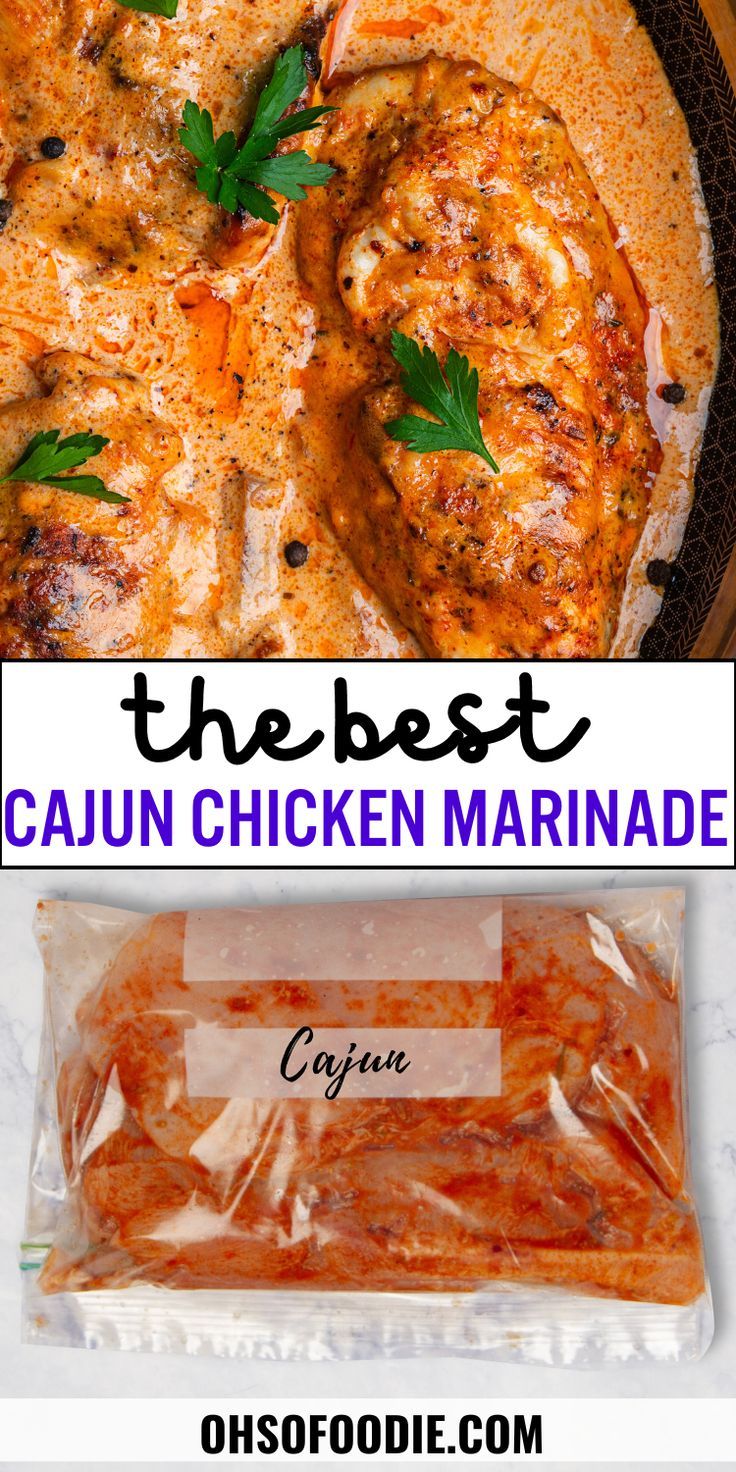 Text reads Cajun Chicken Marinade Chicken Rub Marinade, Chicken Thigh Overnight Marinade, Chicken Marinade Ideas, Cajun Seasoned Chicken, Chicken Marinade Low Calorie, Bbq Chicken Marinade Baked, Chicken Marinades Baked, Jalapeno Chicken Marinade, Homemade Chicken Marinade For The Grill