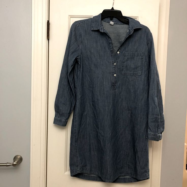 Brand New Old Navy Denim Shirt Dress. Button Down With Collar And Cuff Sleeves. Never Worn! Indigo Button-up Cotton Denim Dress, Cotton Medium Wash Buttoned Shirt Dress, Cotton Medium Wash Shirt Dress With Buttons, Medium Wash Cotton Shirt Dress With Buttons, Button-up Medium Wash Shirt Dress, Medium Wash Cotton Button-up Shirt Dress, Medium Wash Button-up Shirt Dress, Denim Blue Cotton Shirt Dress With Button Closure, Light Wash Casual Shirt Dress With Buttons