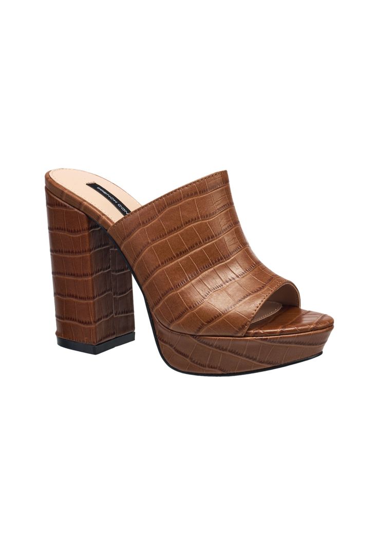 French Connection LewisLeather UpperLeather LiningLeather Outsole4" Heel heightPump available in sizes 6,6.5, 7,7.5,8,8,5,8,10,11 | Women's Lewis Pump by French Connection in Brown Croco (Size 8 M) Peep Toe Sandals, Leather Shops, Brown Sandals, Dress Sandals, French Connection, Wedge Shoes, New Shoes, Womens Sandals, Leather Upper