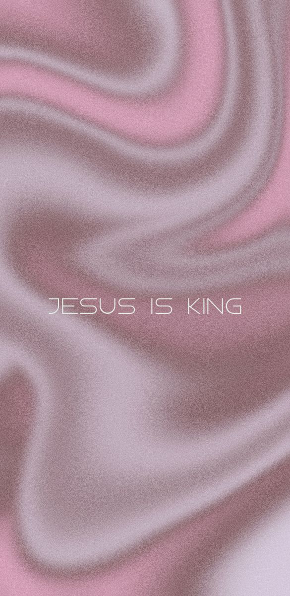 the word jesus is king written in white on a pink and purple background with swirls