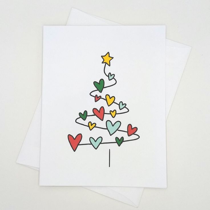 two greeting cards with hearts and stars on them, one in the shape of a christmas tree