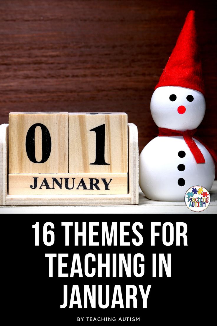 a wooden block with a snowman next to it and the words,'101 themes for teaching in january '