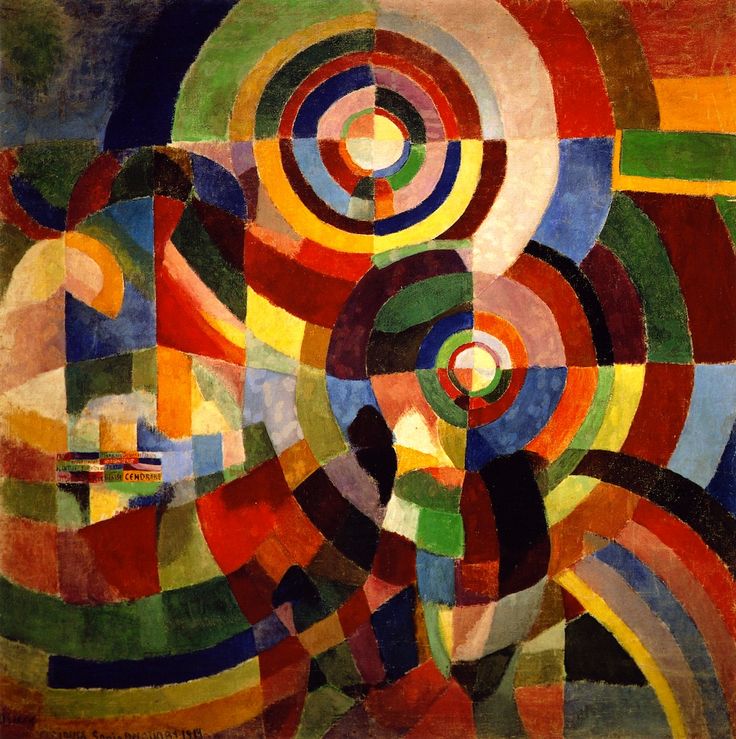 an abstract painting with many different colors and shapes, including the shape of a circle