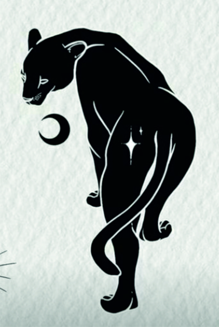 a black cat is standing on its hind legs with the moon in front of it