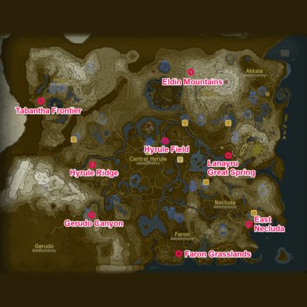 a map with several locations and names for each location in the game, which is located on