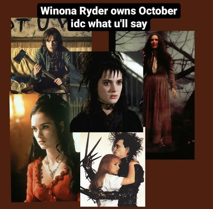 several pictures of women in different costumes and words that say, winona ryder owns october idic what u'll say