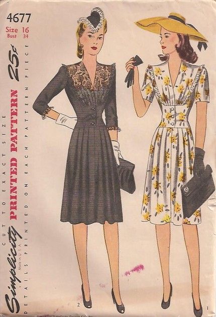 40s Mode, 1940s Dress Pattern, 1940's Fashion, Patron Vintage, Fashion 1940s, 40s Dress, 1940s Style, Vintage Dress Patterns, Moda Retro