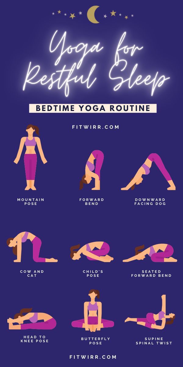 yoga for restful sleep bedtime yoga routine poster with the instructions to do it