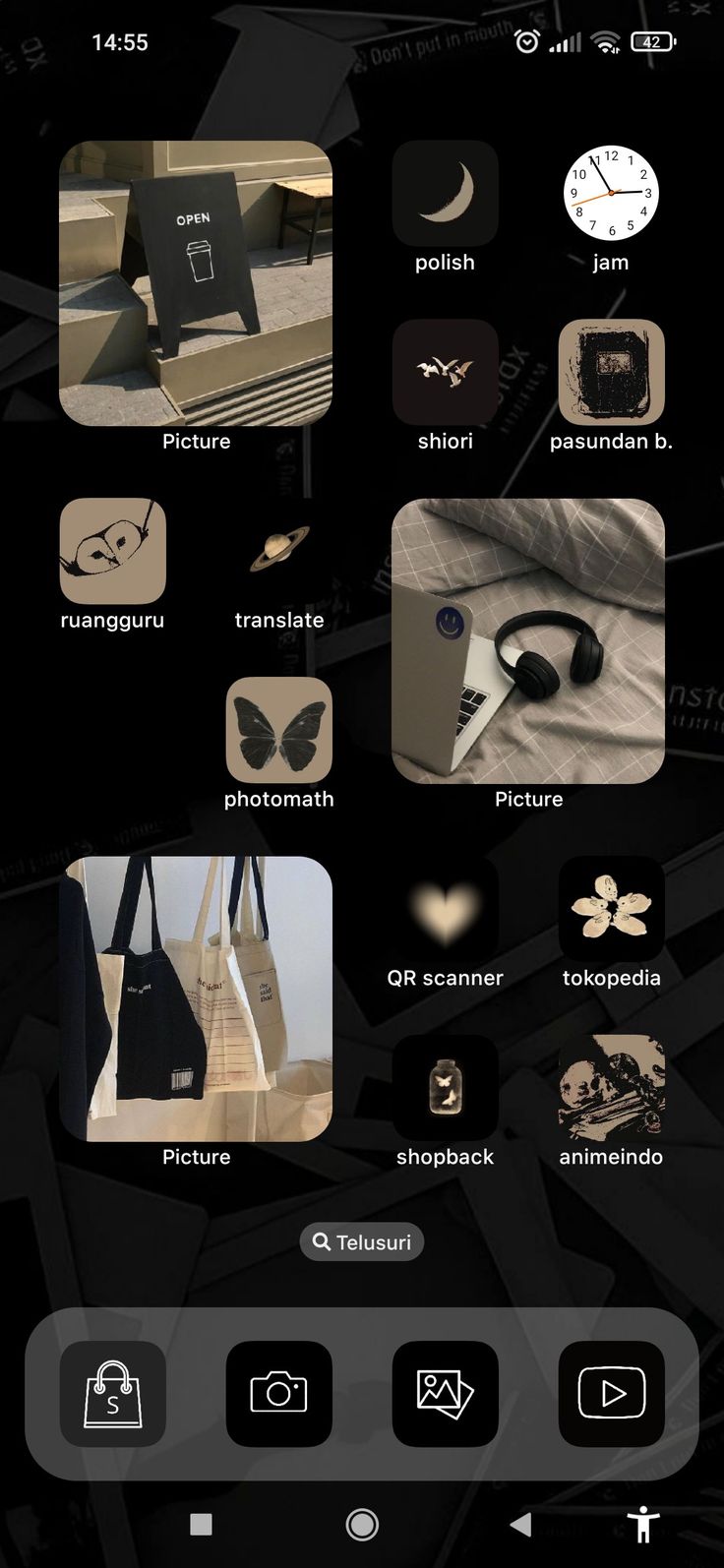 an iphone screen with many different things on it, including a clock and other items